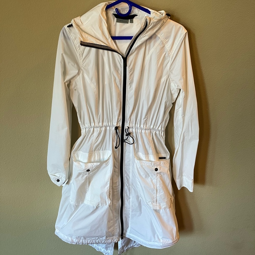 Athleta long white cinched waist trench coat